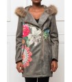 Long coat in suede hood with raccoon fur print ethnic brand 101 idees 343CAS