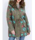 Cotton coat with embroidered flowers fur hood brand 101 idees 3804W