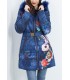 coat long quilted floral print fur hood brand 101 idees 1822W