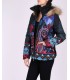 coat short quilted print ethnic fur hood brand 101 idees 1802W